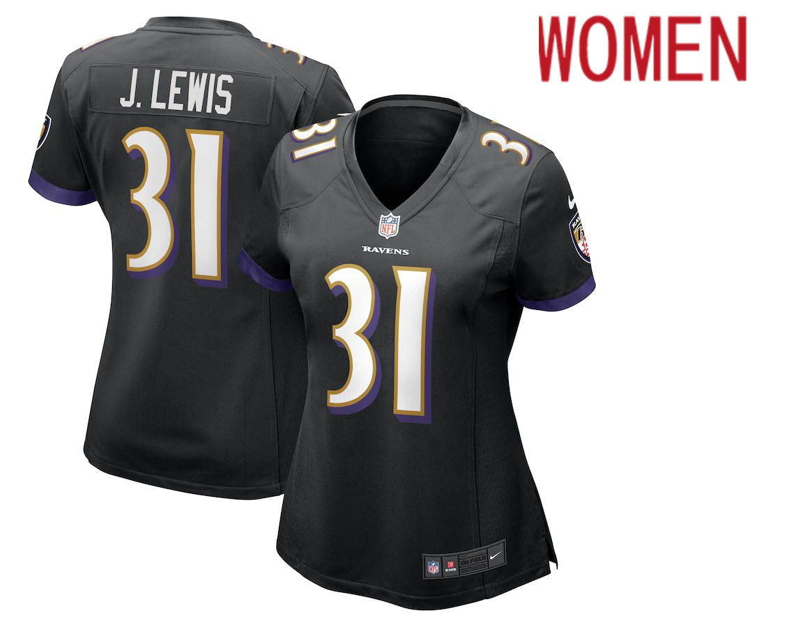 Women Baltimore Ravens 31 Jamal Lewis Nike Black Retired Player NFL Jersey